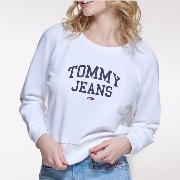 TOMMY JEANS Logo Crewneck Sweatshirt Women’s X-LARGE White NWT - Picture 1 of 10